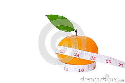 Diet concep, Orange fruit and measuring tape on isolated Stock Photo