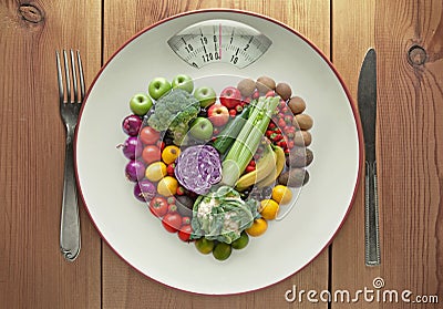 Diet concept heart shape fruit and vegetables Stock Photo