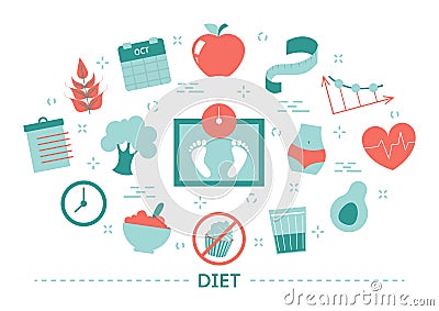 Diet concept. Idea of healthy nutrition and meal portion Vector Illustration