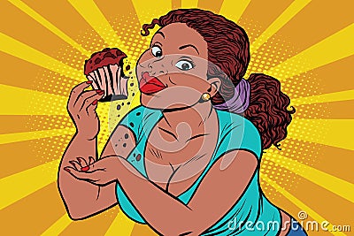 Diet concept woman eating cupcake Vector Illustration