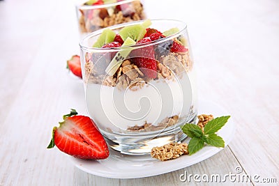 Diet dessert with yogurt, granola and fresh berries Stock Photo