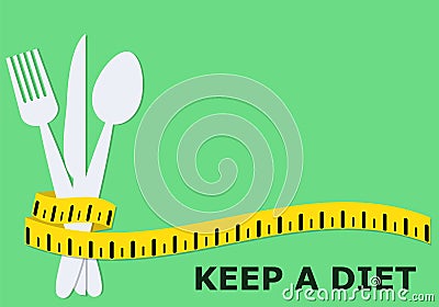 Diet and healhty eating concept poster with fork, knife, spoon, Vector Illustration