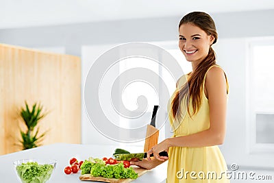 Diet. Healthy Eating Woman Cooking Organic Food. Lifestyle. Prep Stock Photo