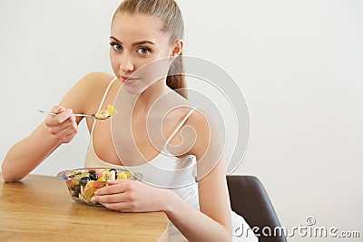 Diet. Healthy Food Ð¡oncept. Beautiful Woman Have a Breakfast Stock Photo