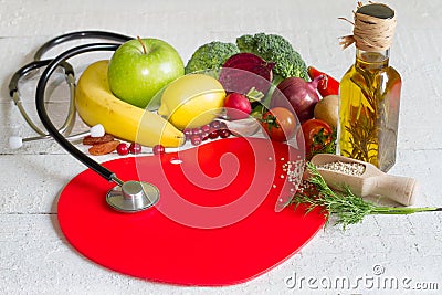 Diet and healthy food on a red heart Stock Photo