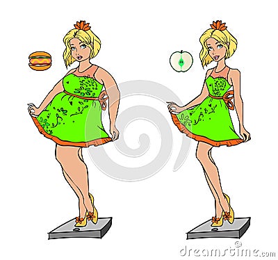 019_Diet. The influence of diet on the weight of the person. Vector Illustration