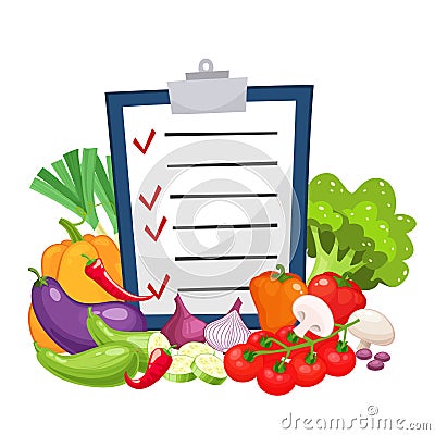 Diet menu with a group of vegetables Vector Illustration