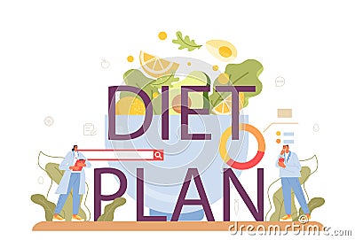 Diet plan typographic header. Nutrition therapy with healthy food Vector Illustration