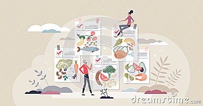 Diet plans and eating control with ingredients program tiny person concept Vector Illustration