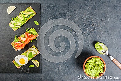 Diet sandwiches with guacamole and fresh vegetables Stock Photo