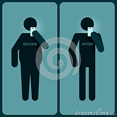 Before and after a diet, silhouette of man Vector Illustration