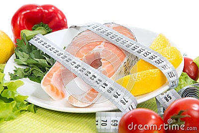 Diet weight loss concept. Fresh salmon steak for lunch Stock Photo