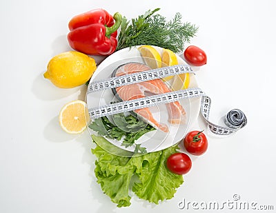 Diet weight loss concept. Fresh salmon steak Stock Photo