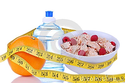 Diet weight loss food breakfast tape measure Stock Photo