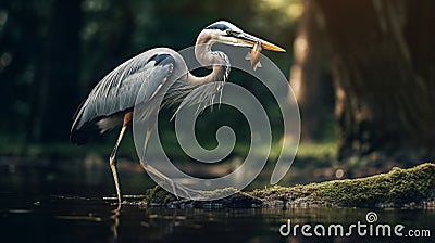 Dietary Habits And Feeding Behavior Of Heron In The Wild Cartoon Illustration