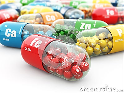 Dietary supplements. Variety pills. Vitamin capsules. Stock Photo