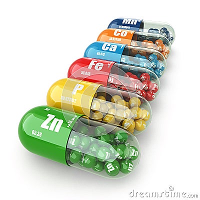 Dietary supplements. Variety pills. Vitamin capsules. Stock Photo