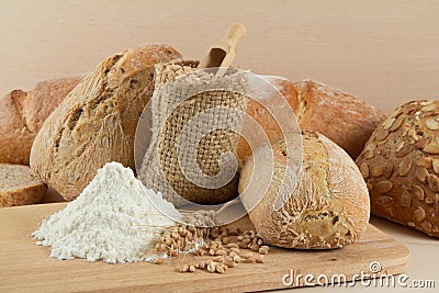 Dietetic bread with flour and wheat seeds Stock Photo