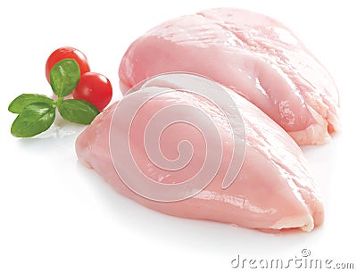 Dietetic chicken fillet isolated decorated basil Stock Photo