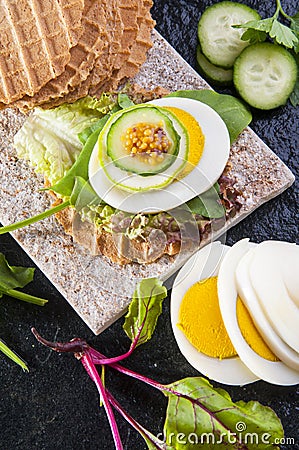 Dietetic sandwich with egg and vegetables Stock Photo