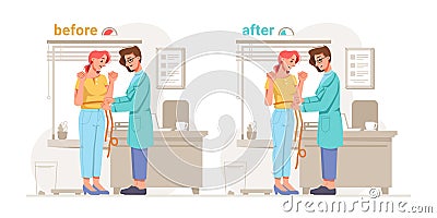 Dietician nutritionist helps overweight woman Vector Illustration