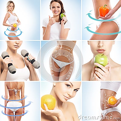 Dieting, healthy eating, fitness and sports collage Stock Photo