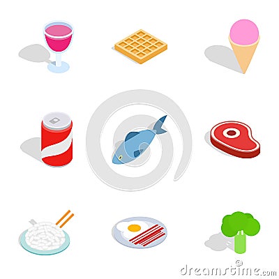 Dieting meal icons, isometric 3d style Vector Illustration