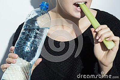 Dieting woman with body obsession Stock Photo