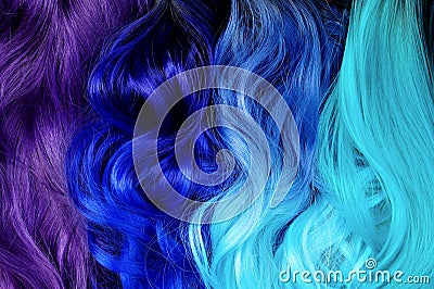Different hair styles; ombre dyed hair: black to turquoise, blue Stock Photo