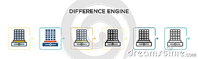 Difference engine vector icon in 6 different modern styles. Black, two colored difference engine icons designed in filled, outline Vector Illustration
