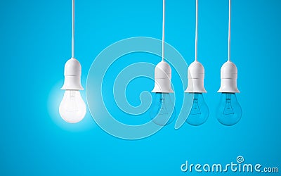 Difference light bulb on blue background. concept of new ideas Stock Photo