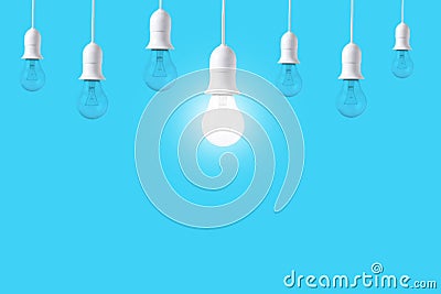 Difference light bulb on blue background. concept of new ideas Stock Photo