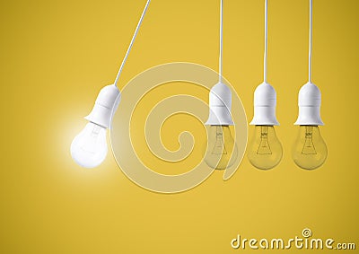 Difference light bulb on yellow background. concept of new ideas Stock Photo