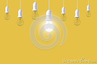 Difference light bulb on yellow background. concept of new ideas Stock Photo