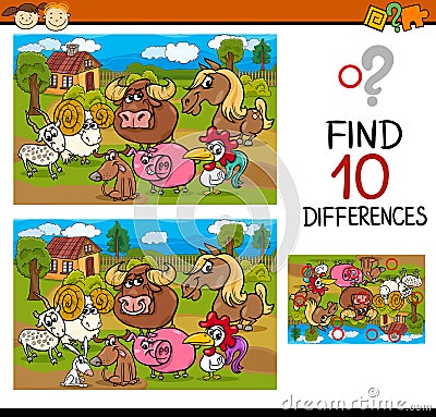 Differences task with animals Vector Illustration