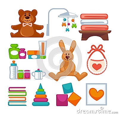 Different adorable toys Vector Illustration