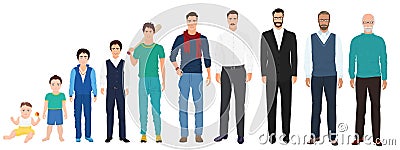 Different age generations of the men male person. Man age from kid to old collection. Stock Photo