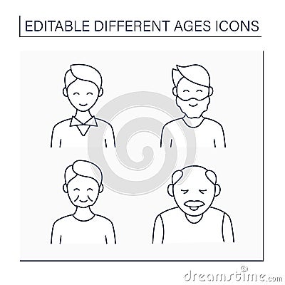 Different ages line icons set Vector Illustration