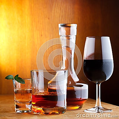 Different alcohol drinks Stock Photo