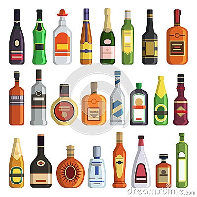 Different alcoholic drinks in bottles Vector Illustration