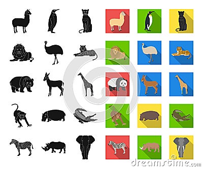 Different animals black,flat icons in set collection for design. Bird, predator and herbivore vector symbol stock web Vector Illustration