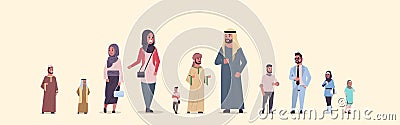 Different arabic people group standing together arab businesspeople wearing traditional clothes female male arabian Vector Illustration