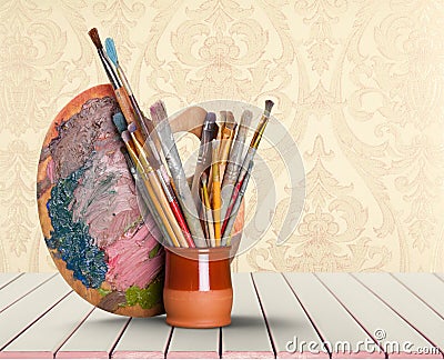 Different Artist brushes close-up view Stock Photo