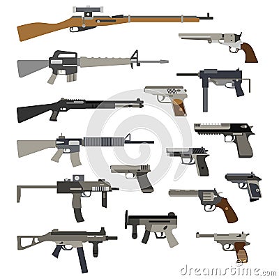 Different automatic weapons. Vector illustration of guns and pistols Vector Illustration