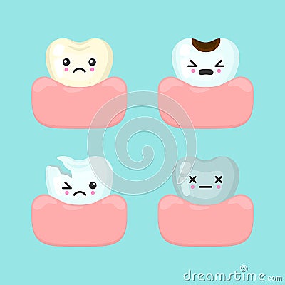 Different bad teeth - dirty, caries, broken, dead, dental stomatology vector concept Vector Illustration