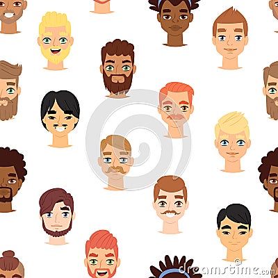 Different beard man head face vector icons seamless pattern background Vector Illustration