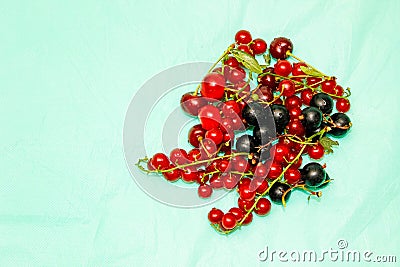 Different berries-cherries, red and black currants on a blue background Stock Photo