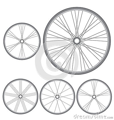 Different bicycle wheels on a white background Vector Illustration