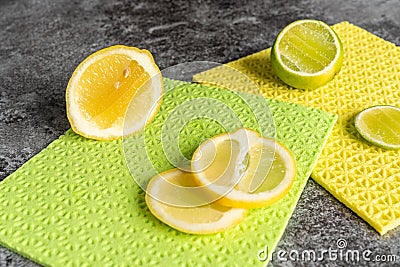 Different biological cleansers like lemon lie on a rag Stock Photo