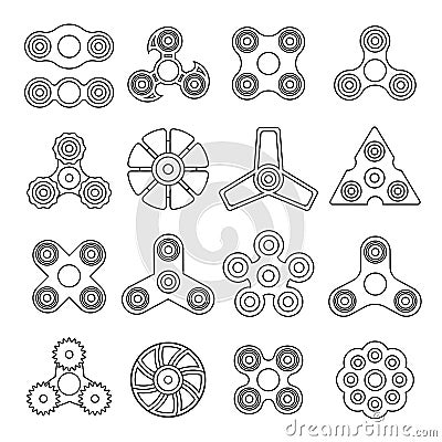 Different black and white spinners Vector Illustration